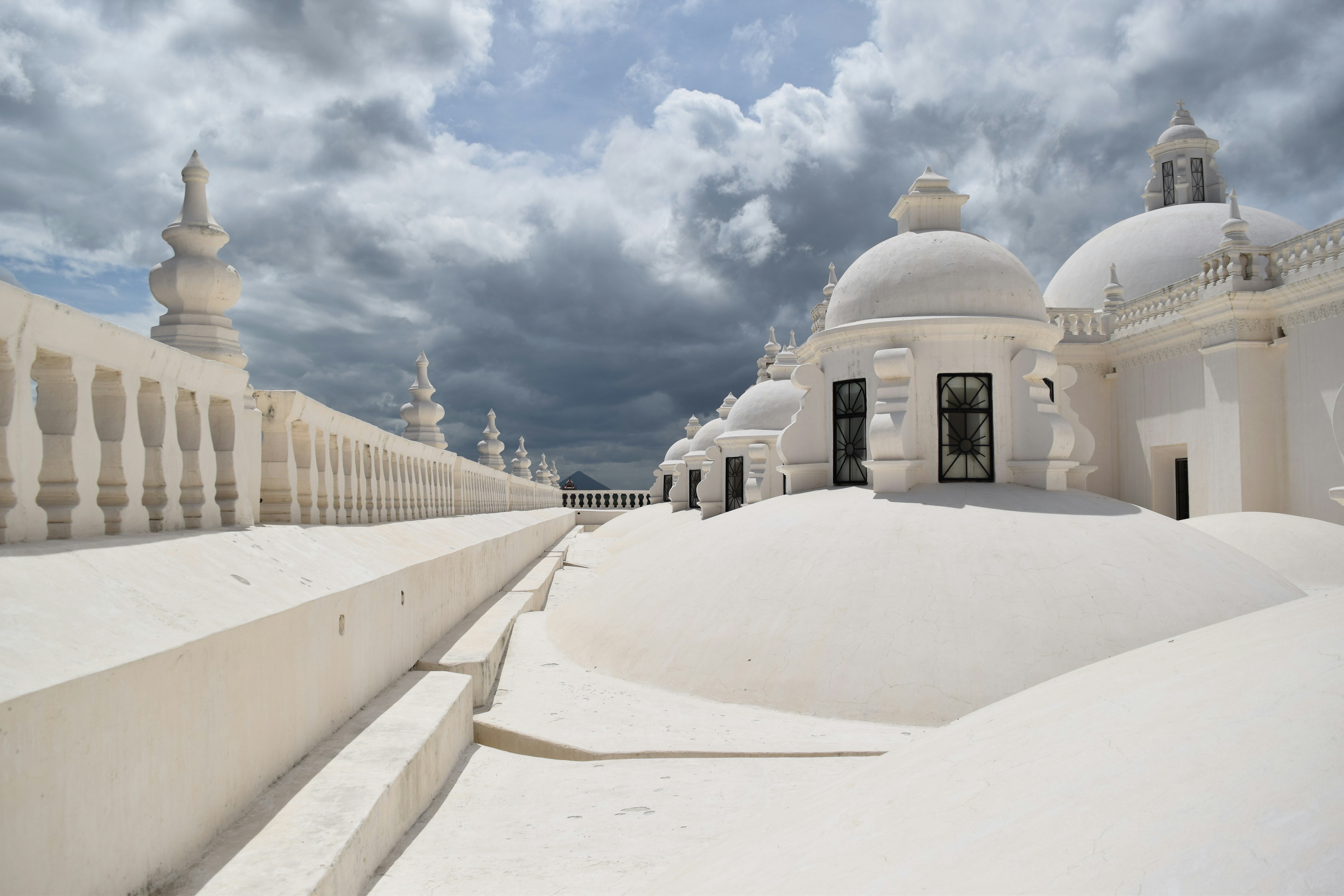 White domes and rooftop architecture of a historic cathedral in Nicaragua